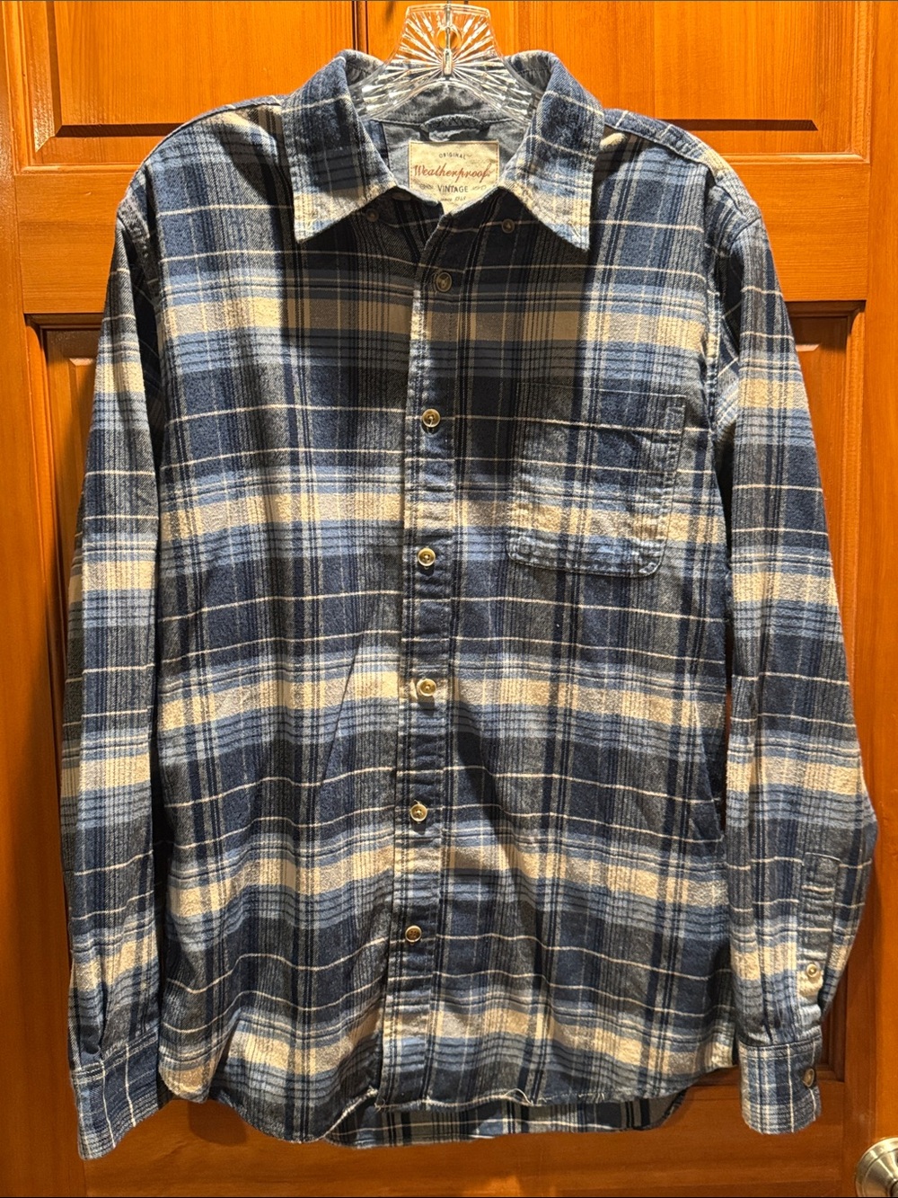 Weatherproof Blue Plaid Long-Sleeve Button-Down Flannel Shirt - Men's Medium